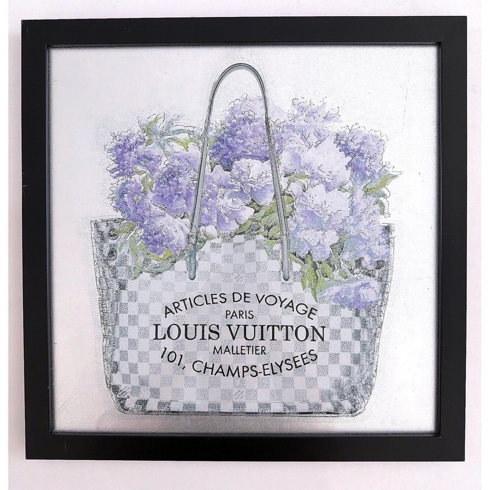Louis Vuitton Damier Azur Floral Bag Silver Foil Framed Art 17x17 (Non Licensed)